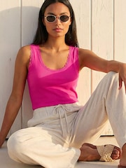 Roman Pink Lace Trim Ribbed Vest Top - Image 2 of 4