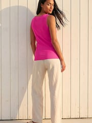 Roman Pink Lace Trim Ribbed Vest Top - Image 3 of 4