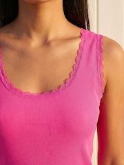 Roman Pink Lace Trim Ribbed Vest Top - Image 4 of 4
