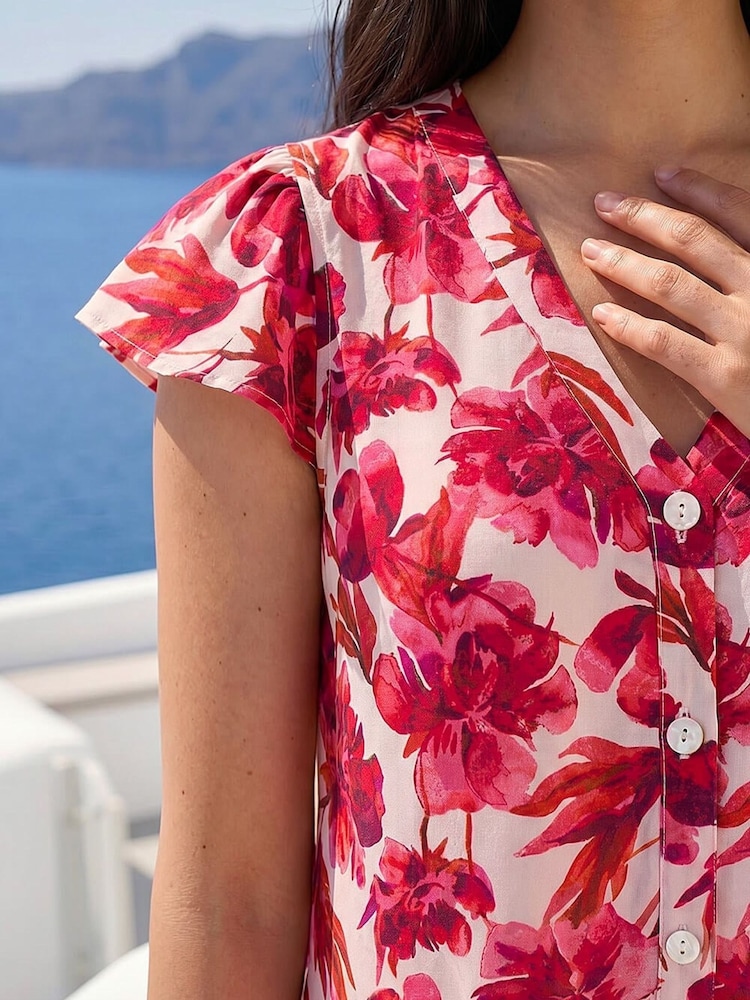 Roman Red Petite Floral Frill Sleeve Blouse - Image 4 of 4 Roman Red Petite Floral Frill Sleeve Blouse - Image 4 of 4