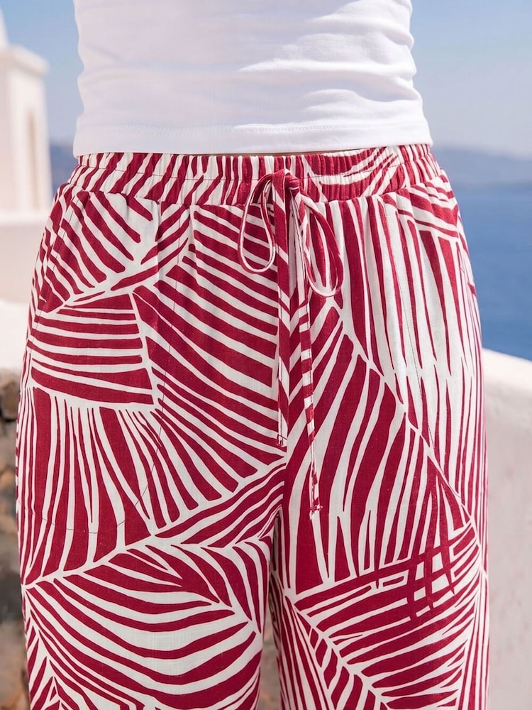 Roman Red Petite Print Linen Blend Cropped Trousers - Image 4 of 4