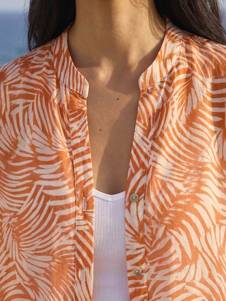 Roman Orange Petite Leaf Print Longline Shirt - Image 4 of 4 Roman Orange Petite Leaf Print Longline Shirt - Image 4 of 4