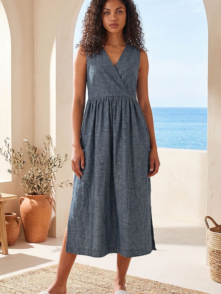 Roman Blue Petite V-Neck Tunic Dress - Image 4 of 4 Roman Blue Petite V-Neck Tunic Dress - Image 4 of 4
