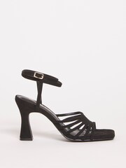 Simply Be Black Ankle Tie Caged Heel Sandals in Extra Wide Fit - Image 1 of 3