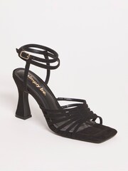 Simply Be Black Ankle Tie Caged Heel Sandals in Extra Wide Fit - Image 2 of 3