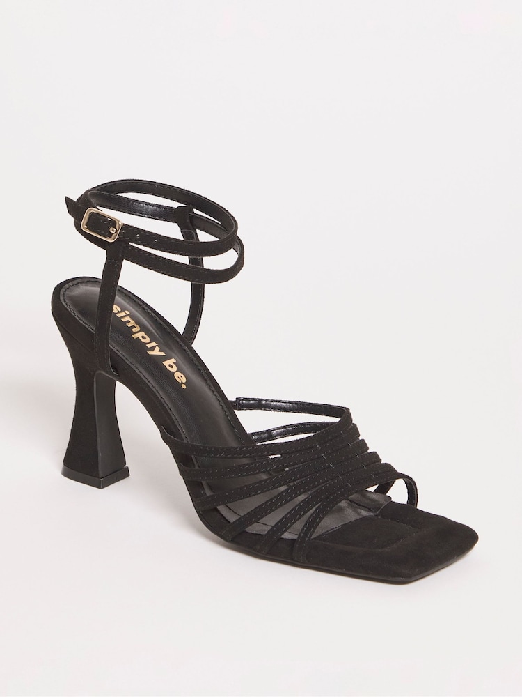 Simply Be Black Ankle Tie Caged Heel Sandals in Extra Wide Fit - Image 2 of 3