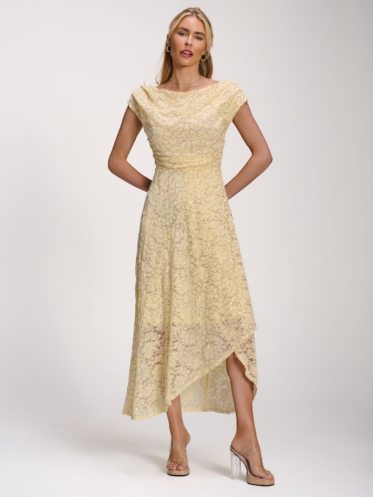 黃色 - Jolie Moi Lace Sequin Embellished Midi Dress - 圖片 1/6
