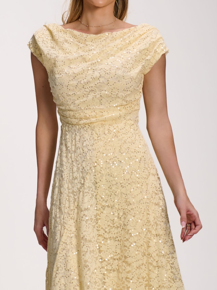 yellow sequin midi dress Retrofete Vicky Yellow Sequin Lace Midi Dress by Retrofete