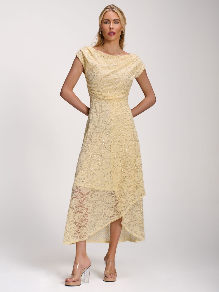 黃色 - Jolie Moi Lace Sequin Embellished Midi Dress - 圖片 6/6