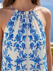 Roman Blue Petite Floral Print Tie Midi Dress - Image 4 of 4