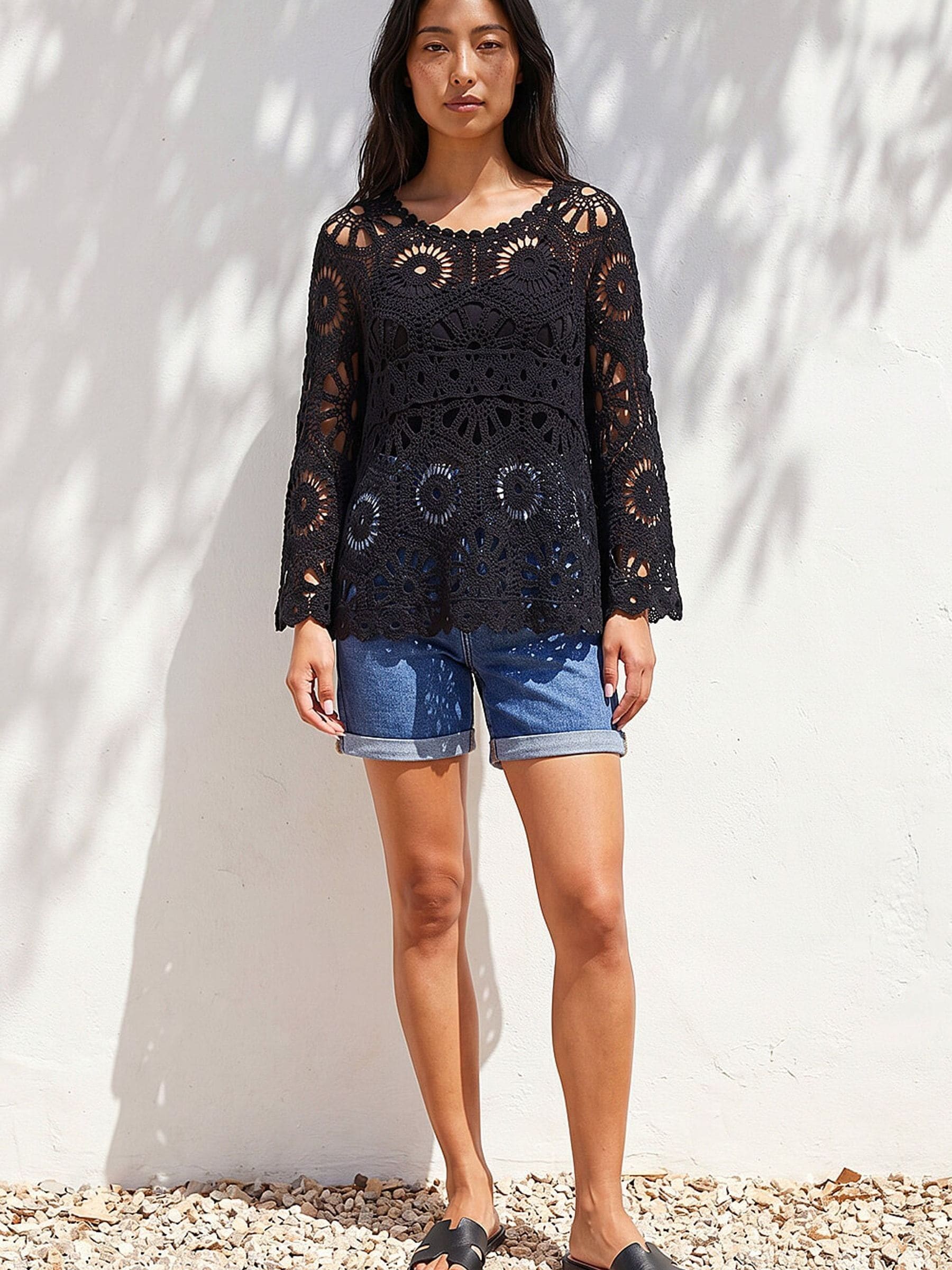 Buy Roman Black Crochet Top from Next USA