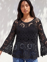 Roman Black Crochet Top - Image 1 of 4