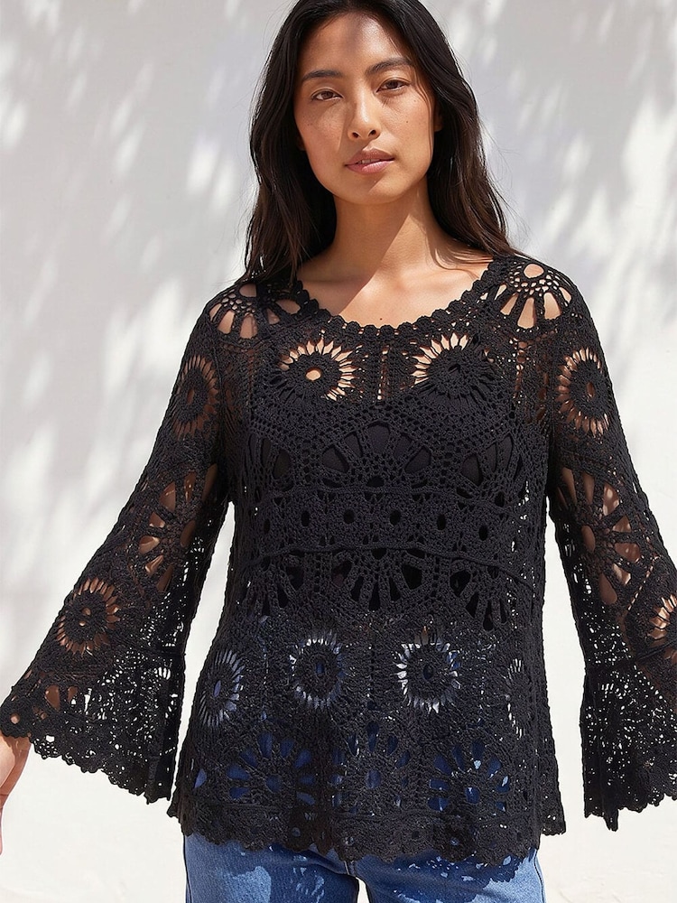 Roman Black Crochet Top - Image 1 of 4