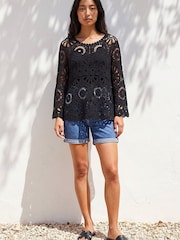 Roman Black Crochet Top - Image 3 of 4