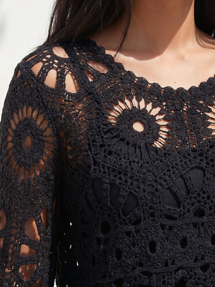 Roman Black Crochet Top - Image 4 of 4