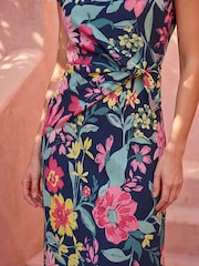 Roman Floral Leaf Print Wrap Twist Dress - Image 4 of 4