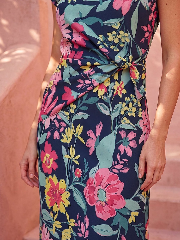 Roman Floral Leaf Print Wrap Twist Dress - Image 4 of 4