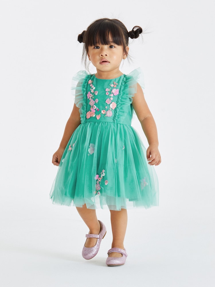 Teal Blue Mesh Party Dress (3mths-8yrs) - Image 2 of 6 Teal Blue Mesh Party Dress (3mths-8yrs) - Image 2 of 6