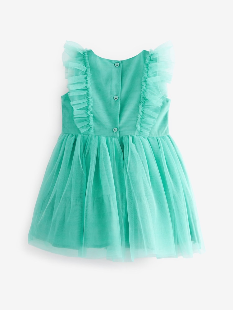 Teal Blue Mesh Party Dress (3mths-8yrs) - Image 6 of 6 Teal Blue Mesh Party Dress (3mths-8yrs) - Image 6 of 6