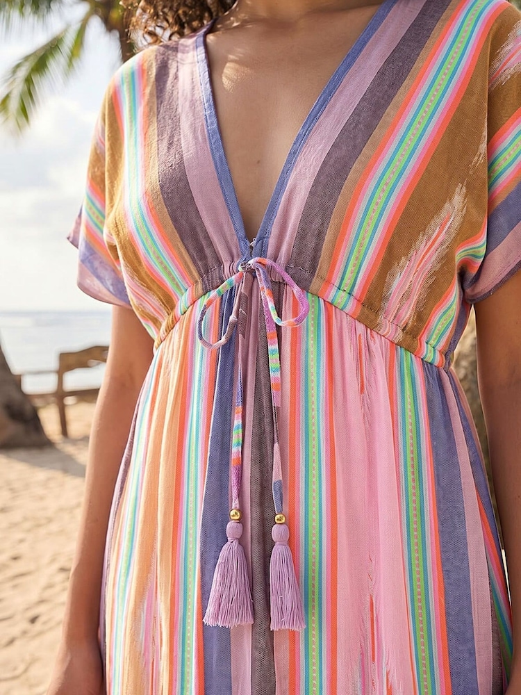 Roman Pink Petite Stripe Boho Maxi Dress - Image 4 of 4 Roman Pink Petite Stripe Boho Maxi Dress - Image 4 of 4