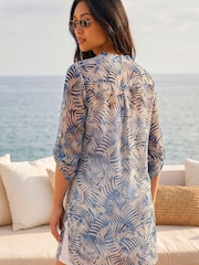 Roman Blue Petite Leaf Print Longline Shirt - Image 3 of 4