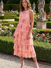 Roman Pink Petite Tiered Halter Neck Dress - Image 1 of 4