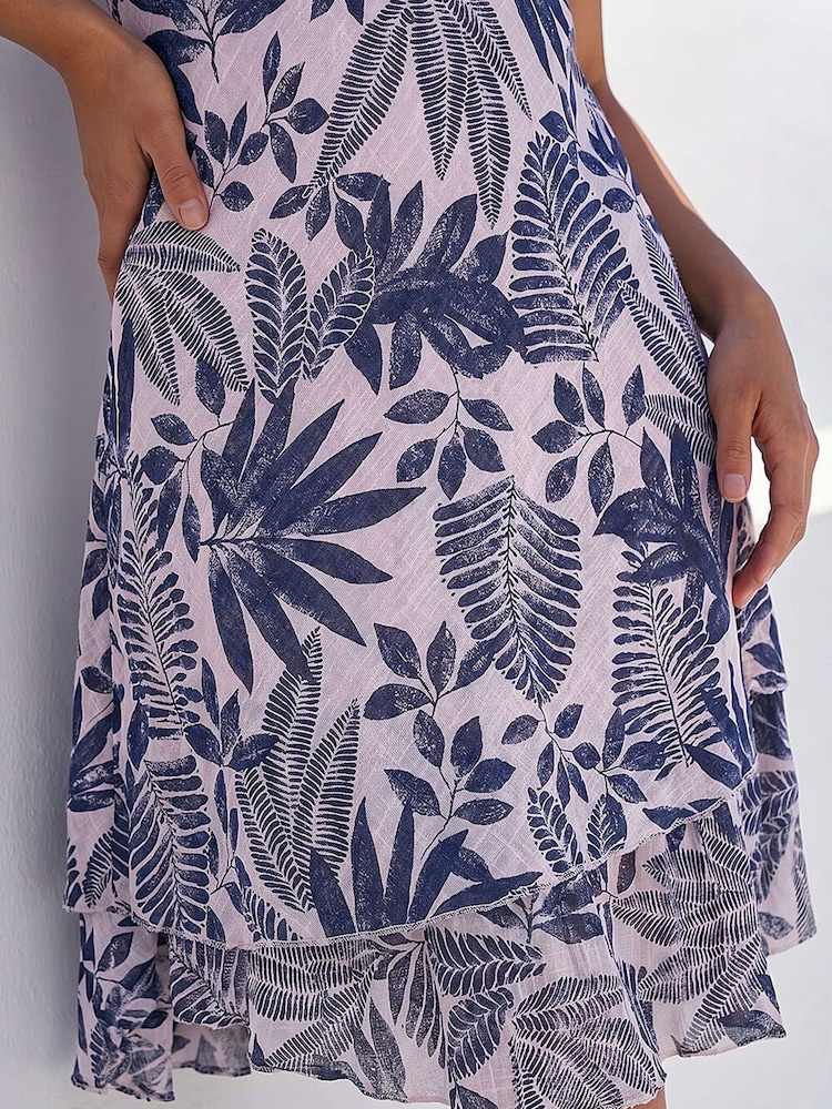 Roman Navy Blue Petite Floral Layer Hem Mini Dress - Image 4 of 4