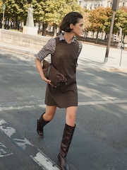 BHOEM Brown Plaid Check Patch Pockets Mini Sleeveless Dress - Image 2 of 5