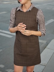 BHOEM Brown Plaid Check Patch Pockets Mini Sleeveless Dress - Image 3 of 5