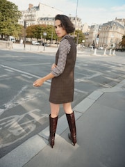 BHOEM Brown Plaid Check Patch Pockets Mini Sleeveless Dress - Image 4 of 5