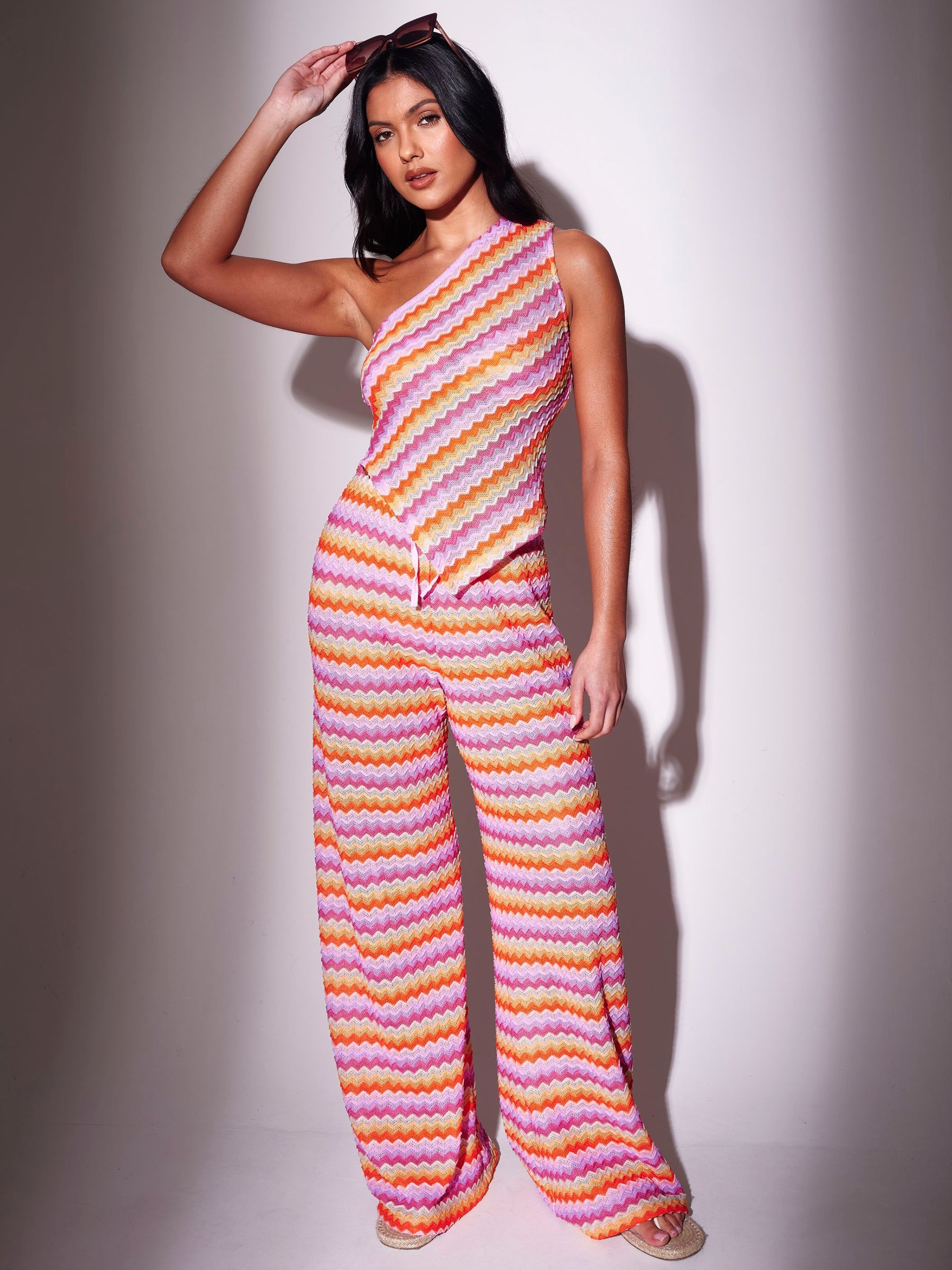 Buy South Beach Pink Chevron Crochet Wide Leg Beach Trousers from