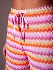 South Beach Pink Chevron Crochet Wide Leg Beach Trousers - Image 4 of 6