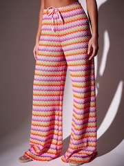 South Beach Pink Chevron Crochet Wide Leg Beach Trousers - Image 5 of 6