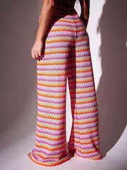 South Beach Pink Chevron Crochet Wide Leg Beach Trousers - Image 6 of 6