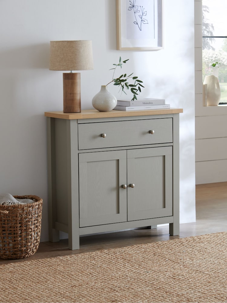 Dove Grey Malvern Oak Effect Small Slim Sideboard - Image 1 of 9