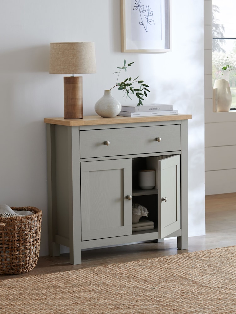 Dove Grey Malvern Oak Effect Small Slim Sideboard - Image 2 of 9