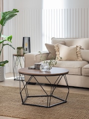 Dark Pyramid Oak Effect Round Coffee Table - Image 1 of 7