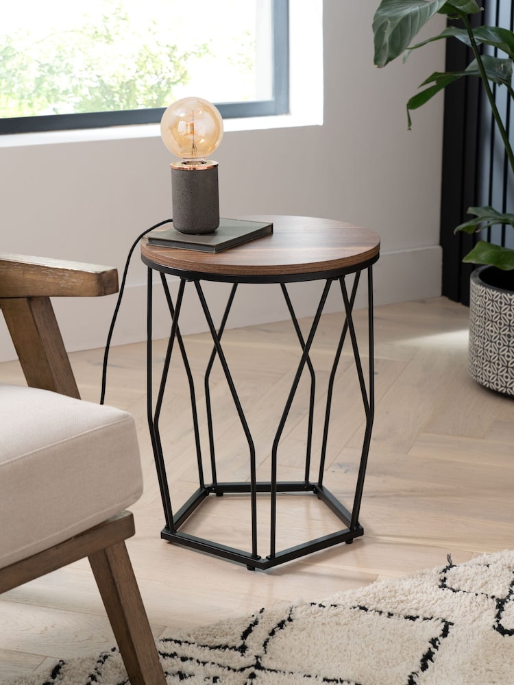 Dark Pyramid Oak Effect Side Table - Image 1 of 7