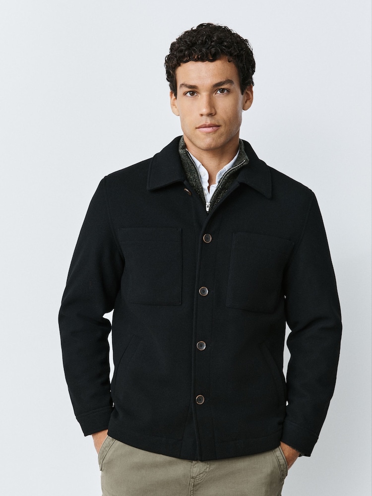 Black Soft Touch Padded Shacket - Image 1 of 9