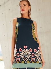 Placement Ikat Print Crinkle Mesh Sleeveless Longline Tunic - Image 4 of 6