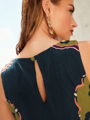 Placement Ikat Print Crinkle Mesh Sleeveless Longline Tunic - Image 6 of 6