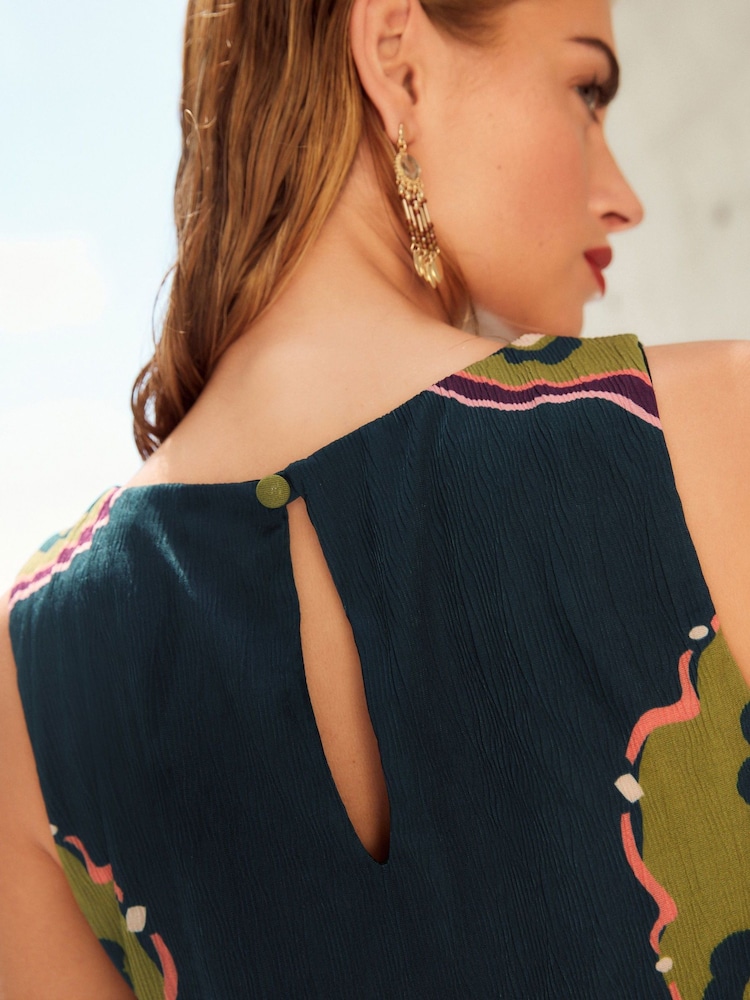 Placement Ikat Print Crinkle Mesh Sleeveless Longline Tunic - Image 6 of 6