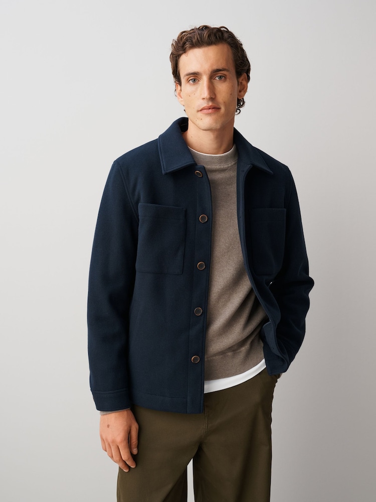 Navy Soft Touch Padded Shacket - Image 1 of 10