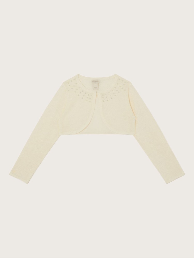 Monsoon Natural Pearl Trim Cardigan - Image 1 of 2 Monsoon Natural Pearl Trim Cardigan - Image 1 of 2