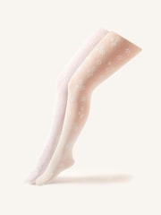 Monsoon White Print Perlato Tights 2 Pack - Image 1 of 2