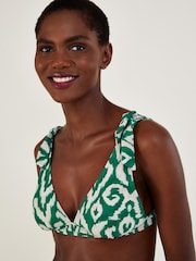 Monsoon Green Ikat Print Bikini Top With Recycled Polyester - Image 1 of 4