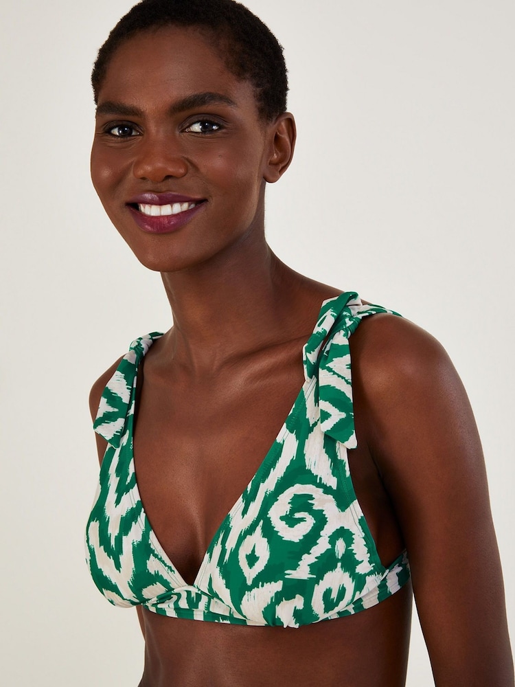 Monsoon Green Ikat Print Bikini Top With Recycled Polyester - Image 1 of 4
