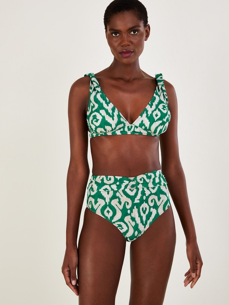 Monsoon Green Ikat Print Bikini Top With Recycled Polyester - Image 2 of 4