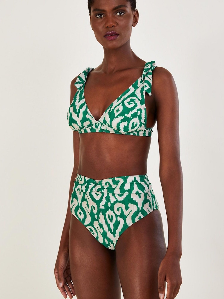 Monsoon Green Ikat Print High Waist Bikini Bottoms With Recycled Polyester - Image 2 of 4
