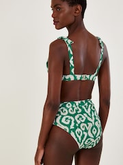 Monsoon Green Ikat Print High Waist Bikini Bottoms With Recycled Polyester - Image 3 of 4